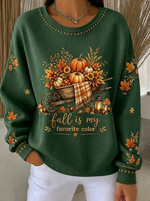Women Maple Leaf Crew Neck Printing Casual Spring/Fall Long Sleeve Sweatshirt