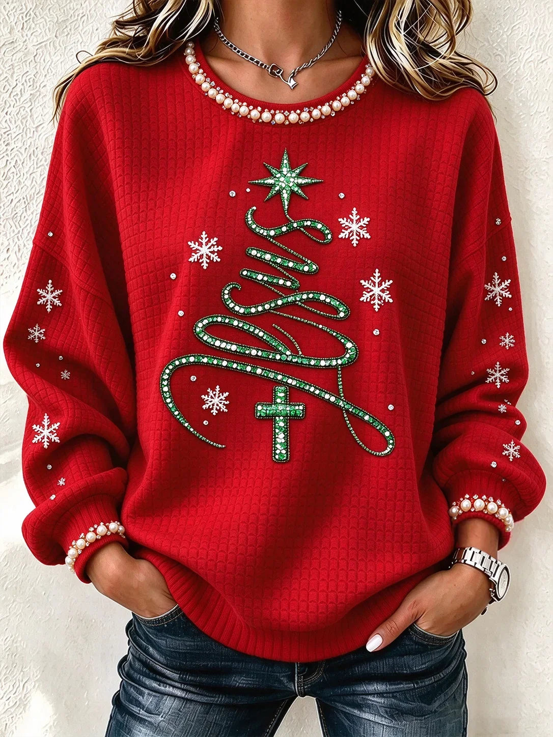 Casual Christmas Crew Neck Long Sleeve Sweatshirt