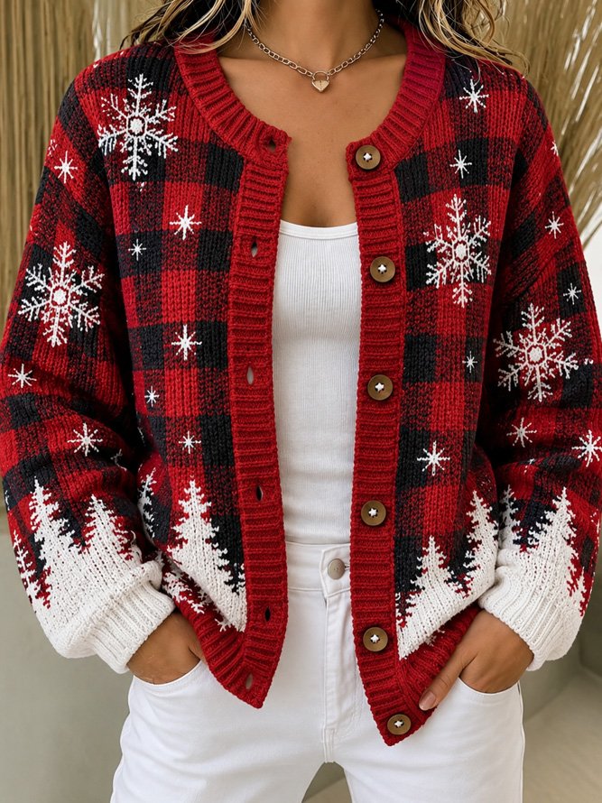 Women Plaid Long Sleeve Comfy Vintage Cardigan