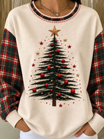 Casual Plaid Crew Neck Long Sleeve Sweatshirt