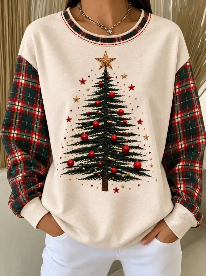 Casual Plaid Crew Neck Long Sleeve Sweatshirt