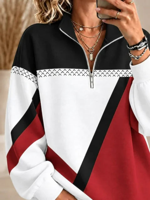 Casual Abstract Shawl Collar Long Sleeve Sweatshirt