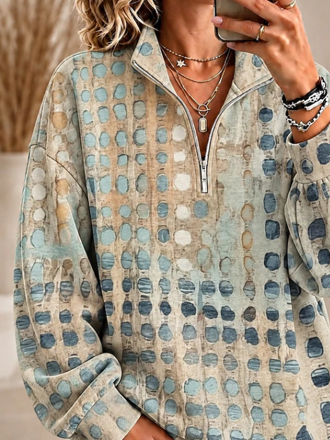 Casual Abstract Shawl Collar Long Sleeve Sweatshirt