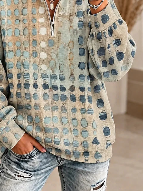 Casual Abstract Shawl Collar Long Sleeve Sweatshirt