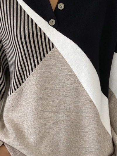 Casual Geometric Henley Collar Long Sleeve Sweatshirt