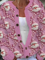 Women Santa Claus Long Sleeve Comfy Vintage Cardigan