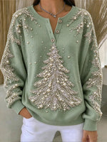 Casual Christmas Tree Henley Collar Long Sleeve Sweatshirt