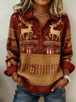 Women's Retro Christmas Casual Daily Collared Top