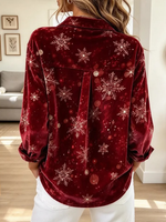 Vintage Christmas Pattern Art Casual Stylish Velvet Long Sleeve Shirt