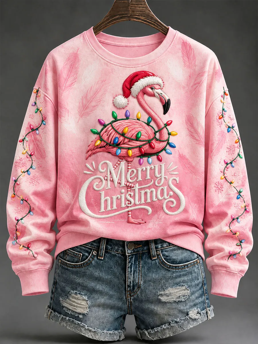 Vintage Flamingo Crew Neck Long Sleeve Sweatshirt