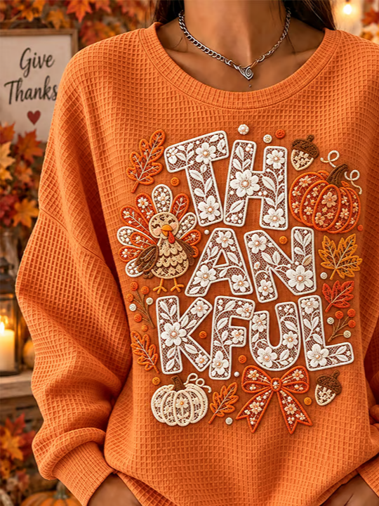 Casual Maple Leaf Crew Neck Long Sleeve Sweatshirt