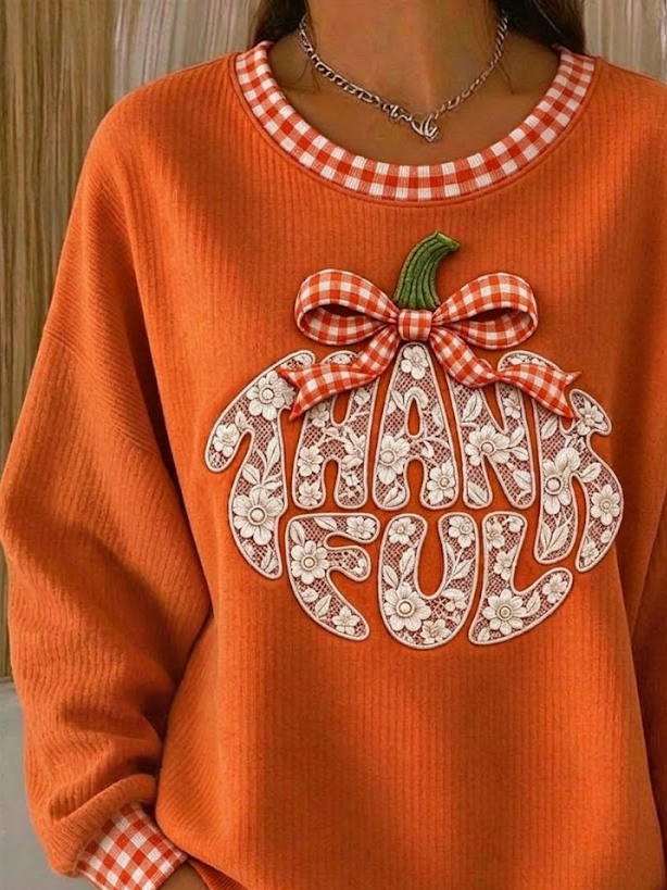 Casual Plaid Crew Neck Long Sleeve Sweatshirt