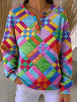 Vintage Casual Abstract Henley Collar Long Sleeve Sweatshirt