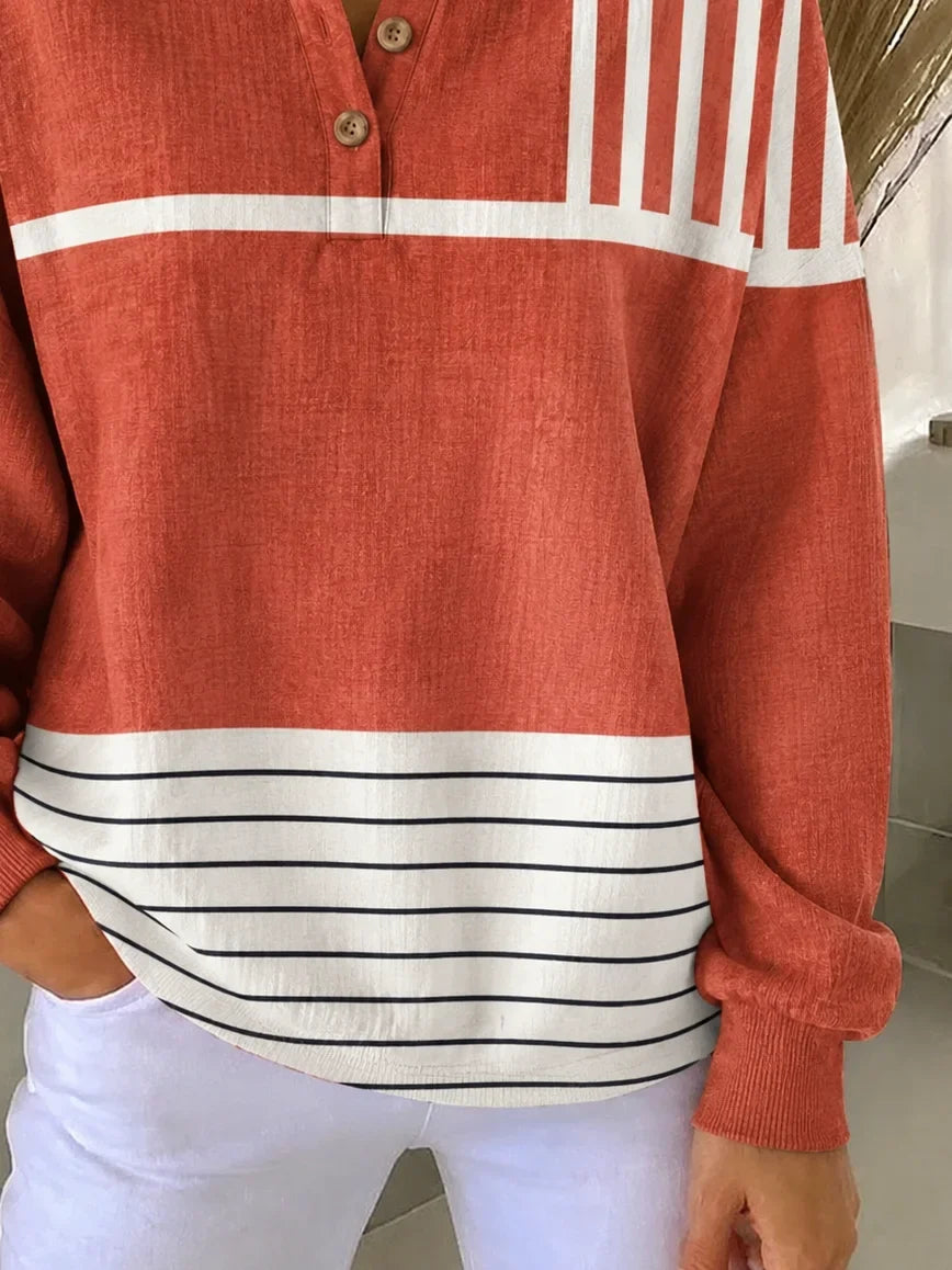 Vintage Casual Abstract Henley Collar Long Sleeve Sweatshirt