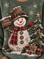 Vintage Christmas Casual Snowman Crew Neck Long Sleeve Sweatshirt