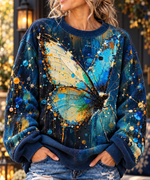 Women Butterfly Floral Art Printed Casual Sweatshirt