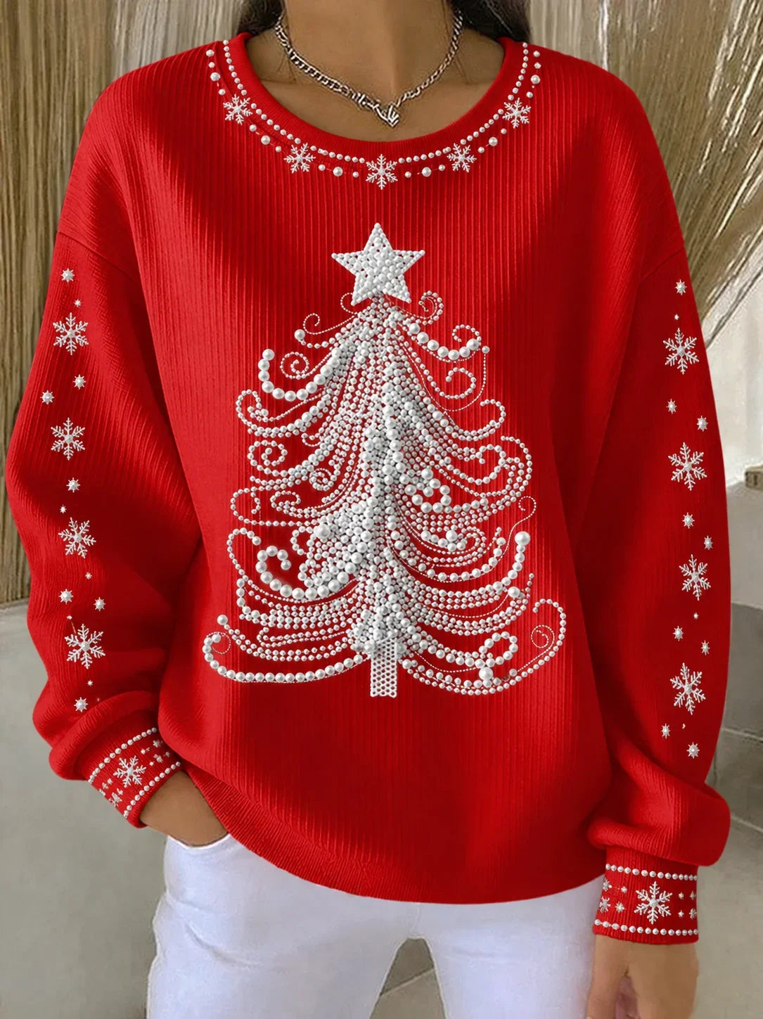 Christmas Printing Crew Neck Casual Sweatshirt