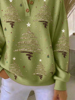 Vintage Christmas Henley Collar Long Sleeve Sweatshirt