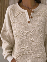 Vintage Floral Henley Collar Long Sleeve Sweatshirt