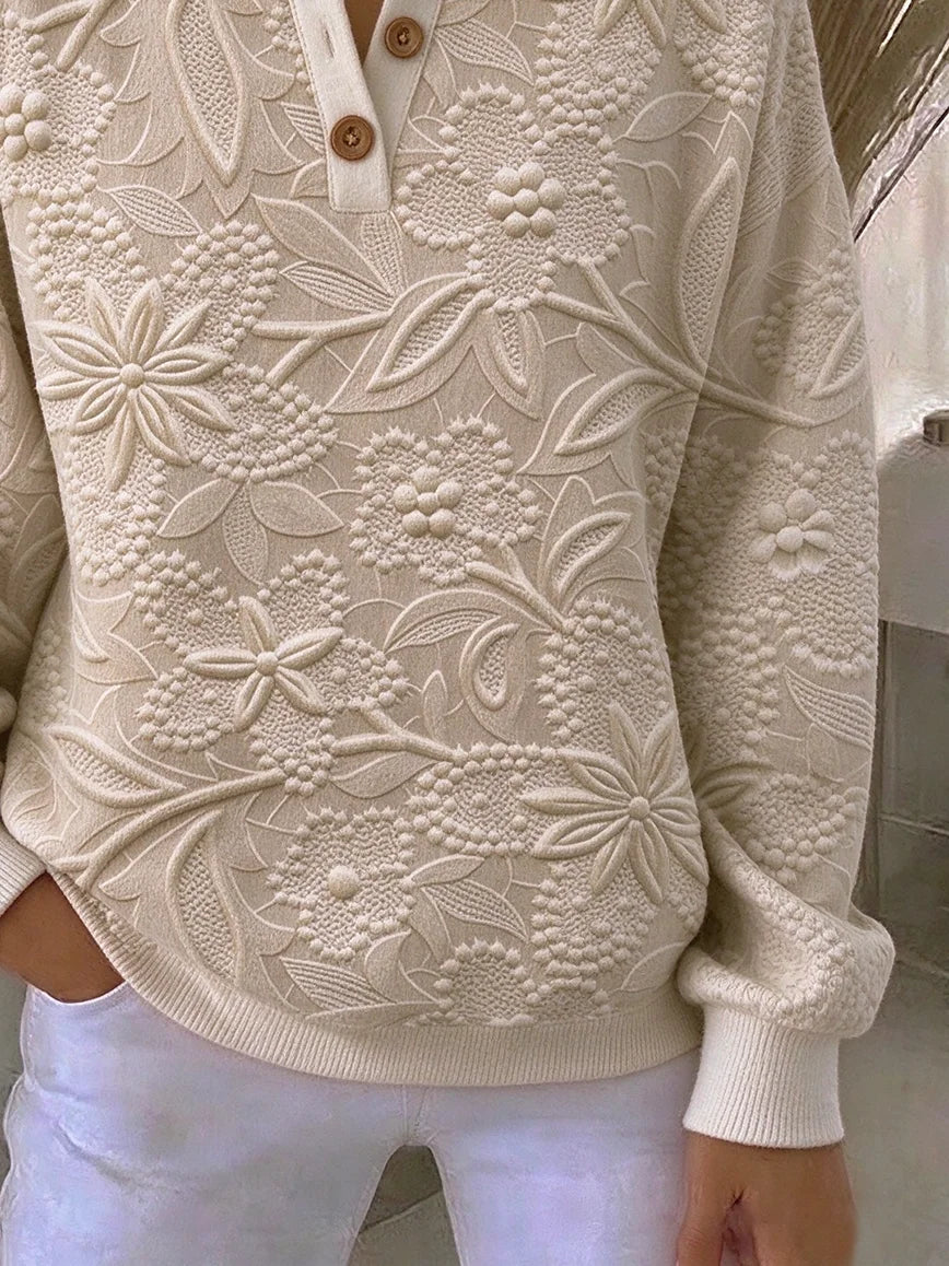 Vintage Floral Henley Collar Long Sleeve Sweatshirt