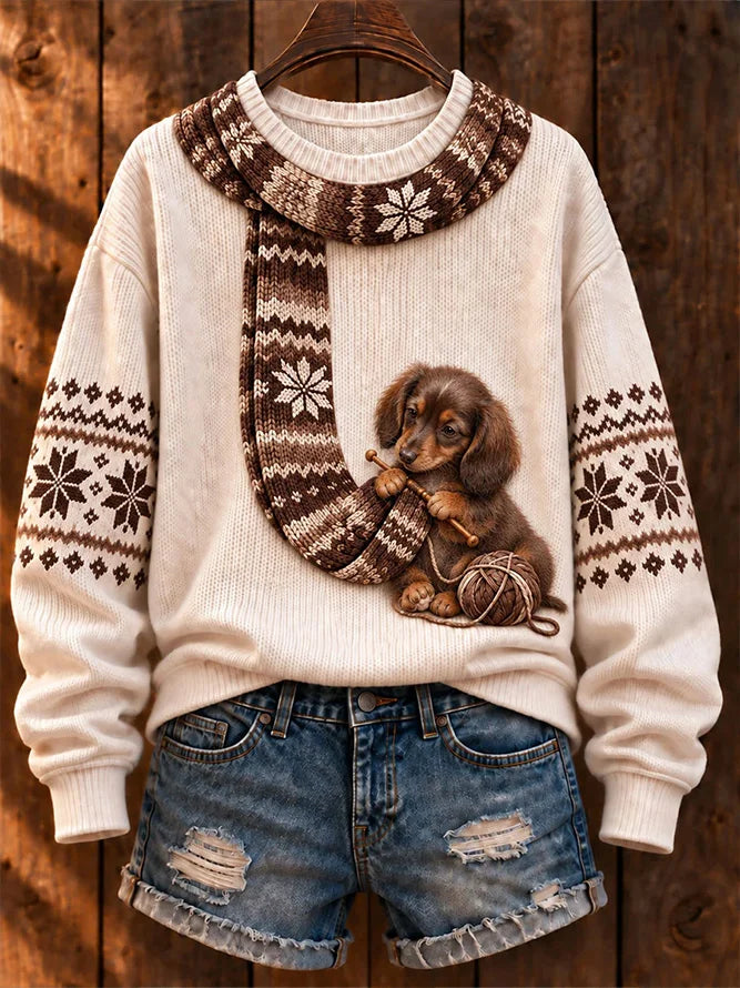 Casual Dog Crew Neck Long Sleeve Sweatshirt