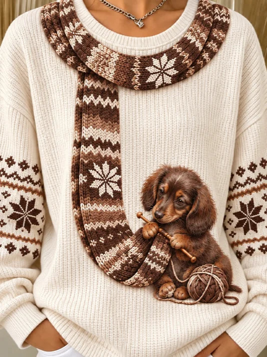 Casual Dog Crew Neck Long Sleeve Sweatshirt
