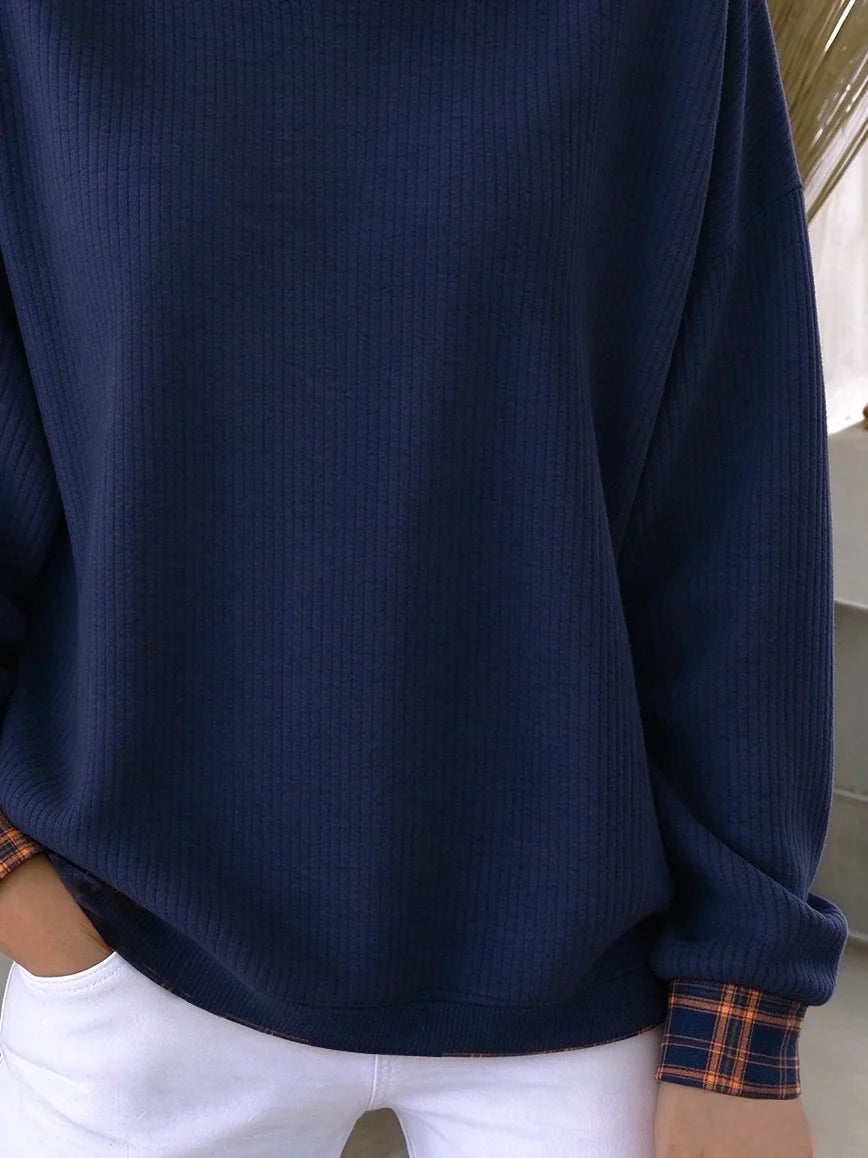 Casual Plaid Crew Neck Long Sleeve Sweatshirt