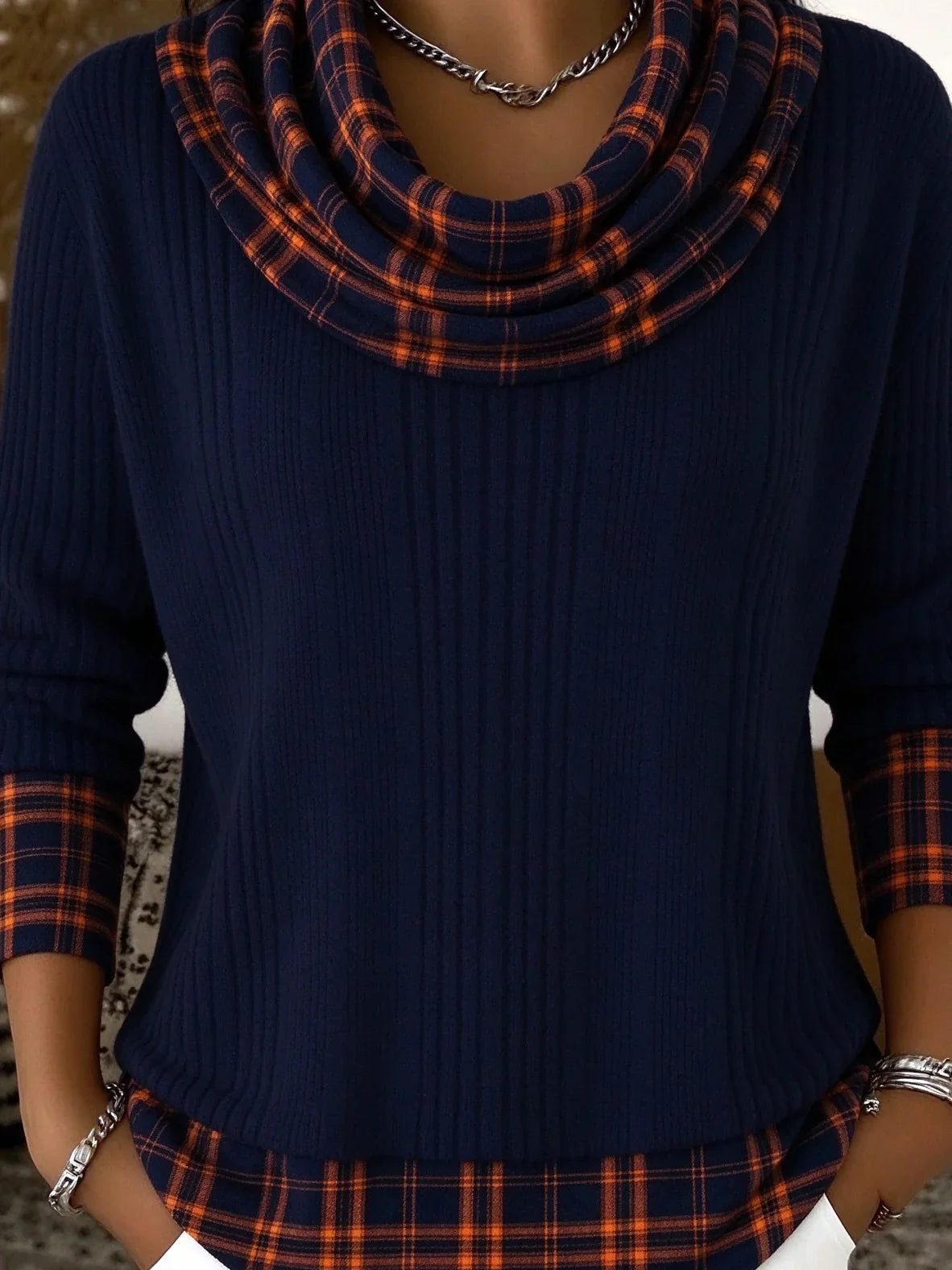 Women Plaid Casual Long Sleeve Comfy Vintage Sweater