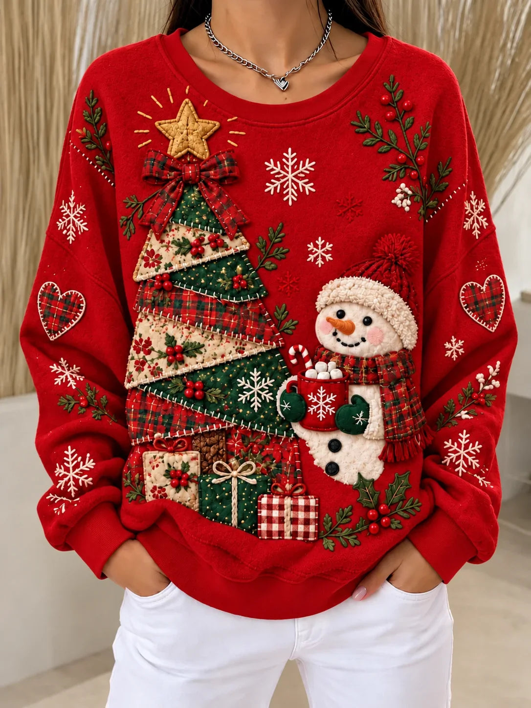 Casual Christmas Snowman Crew Neck Long Sleeve Sweatshirt