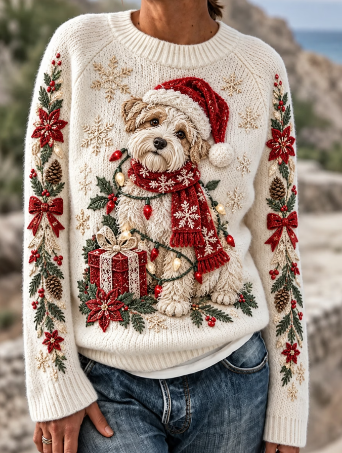 Women Casual Cute Christmas Dog Graphic Knit Sweater