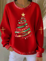 Women Vintage Christmas Tree Casual Sweatshirt