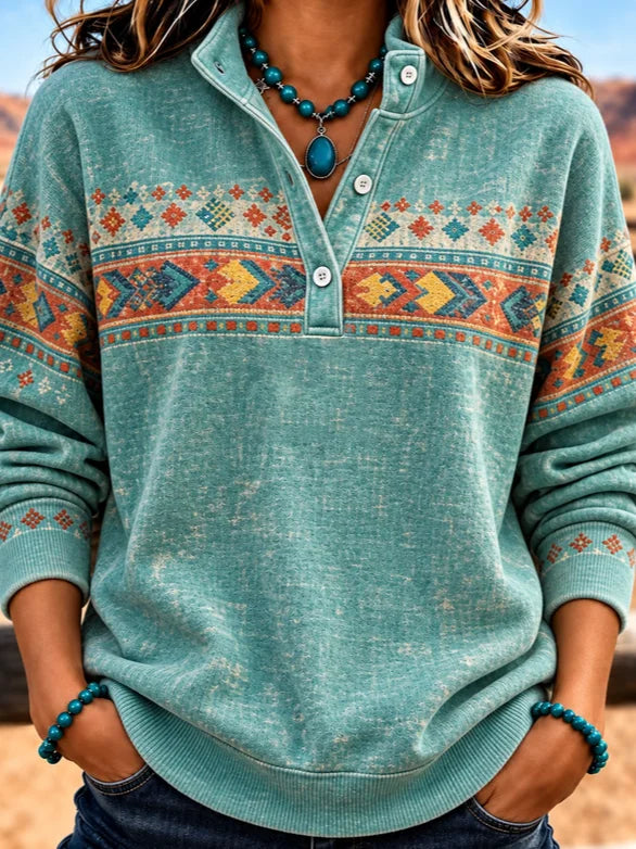 Vintage Ethnic Stand Collar Long Sleeve Sweatshirt