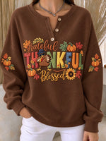 Casual Text Letters Henley Collar Long Sleeve Sweatshirt