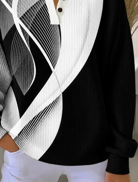 Casual Geometric Henley Collar Long Sleeve Sweatshirt