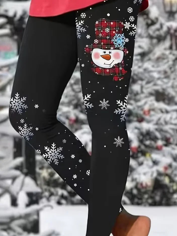 Women Christmas Snowman Casual All Season Long Leggings