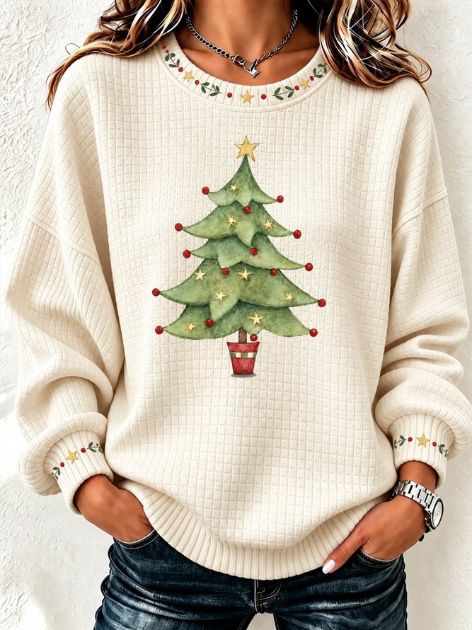 Casual Christmas Tree Crew Neck Long Sleeve Sweatshirt