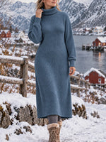 Women Plain Spring/Fall Dress Turtleneck Long Sleeve Shift Dress H-Line Dress