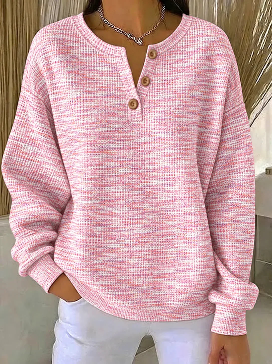 Casual Abstract Henley Collar Long Sleeve Sweatshirt