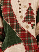 Christmas Tree Casual Geometric Henley Collar Sweatshirt