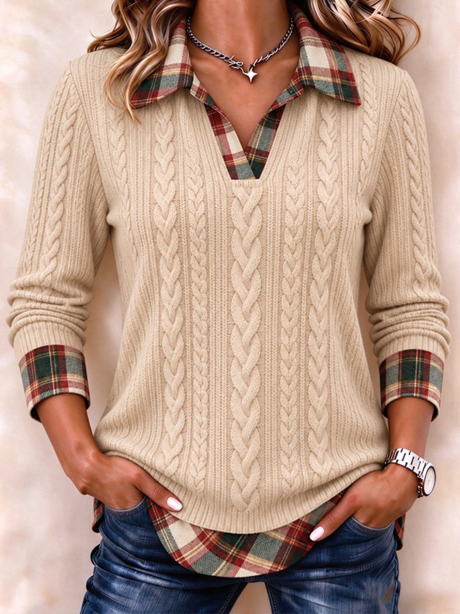 Casual Geometric Plaid Color Block Sweatshirt