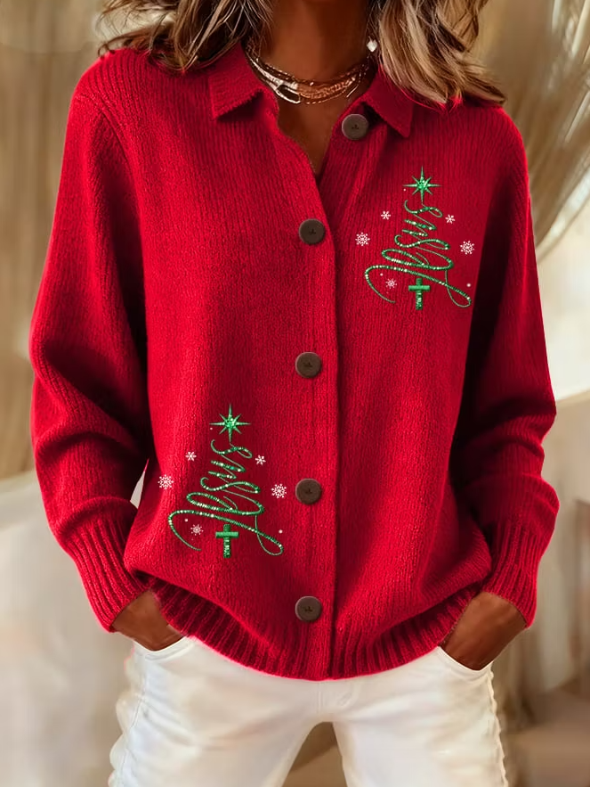 Women's Casual Christmas Tree Jesus Knitted Cardigan