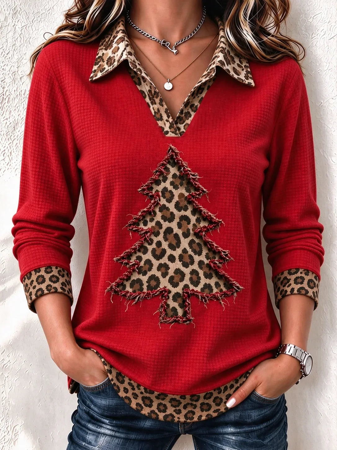 Vintage Leopard Shawl Collar Long Sleeve Sweatshirt