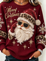 Casual Leopard Santa Claus Crew Neck Long Sleeve Sweatshirt