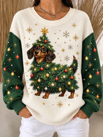 Casual Christmas Dog Crew Neck Long Sleeve Sweatshirt