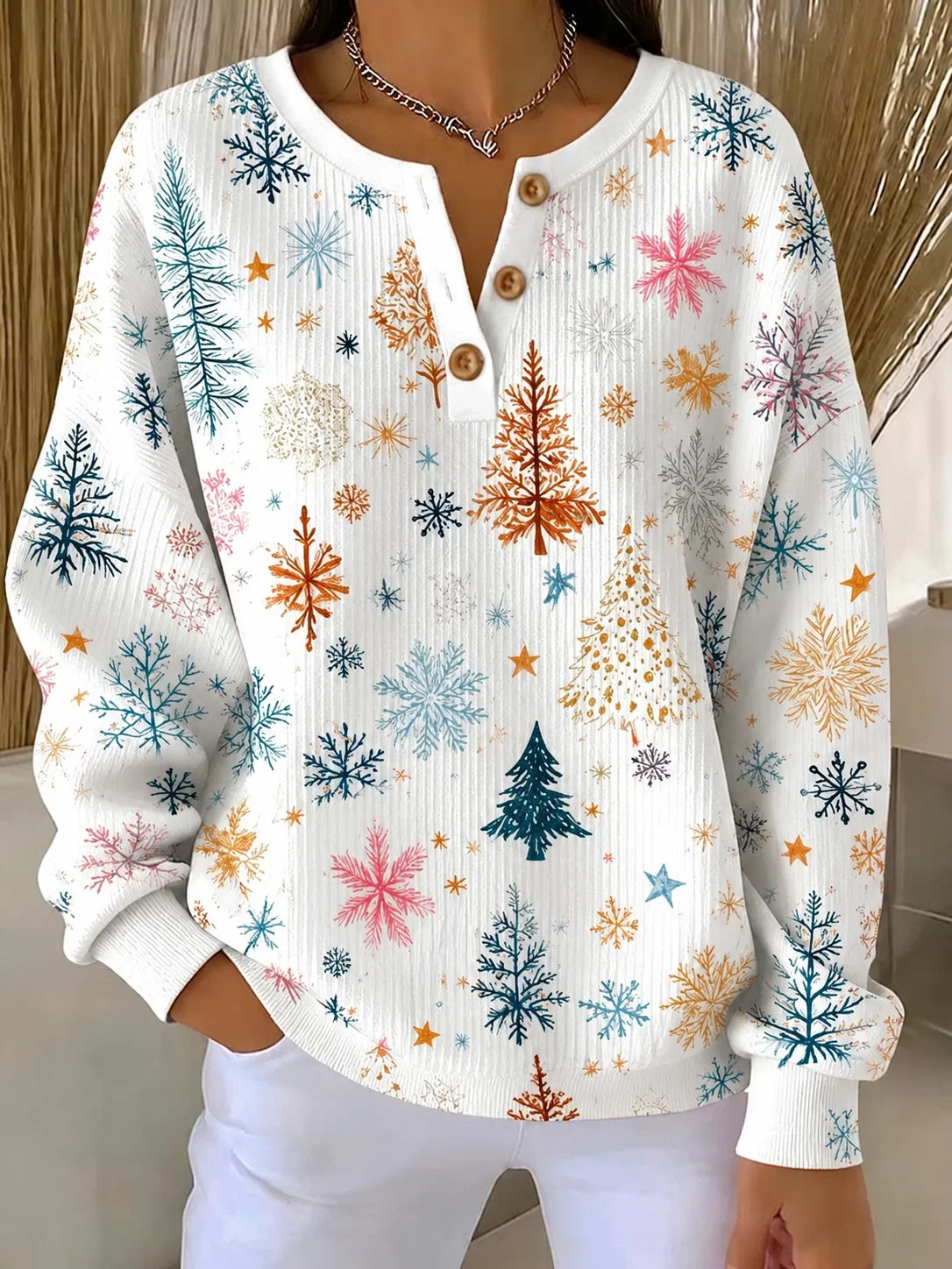 Christmas Casual Cozy Henley Collar Daily Sweatshirt