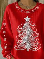 Women Christmas Crew Neck Printing Casual Long Sleeve Sweatshirt