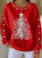 Women Christmas Crew Neck Printing Casual Long Sleeve Sweatshirt
