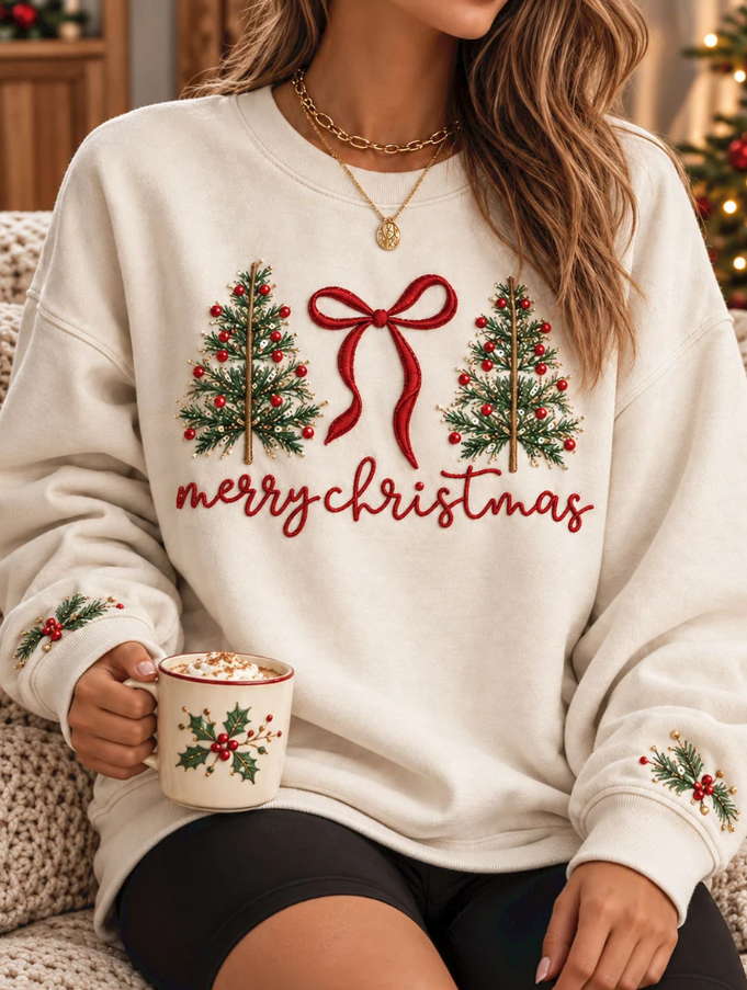 Women Merry Christmas Tree Art Printed Sweatshirt