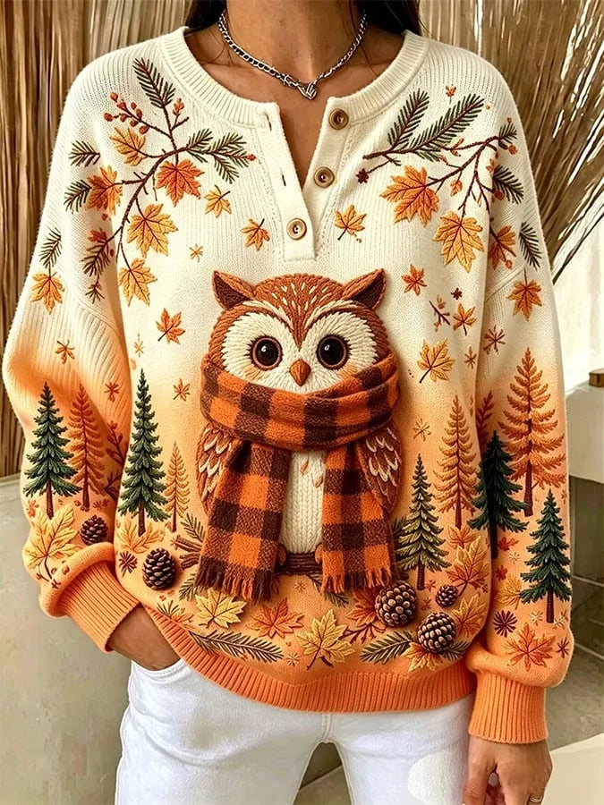 Casual Animal Henley Collar Long Sleeve Sweatshirt