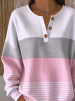 Vintage Striped Henley Collar Long Sleeve Sweatshirt